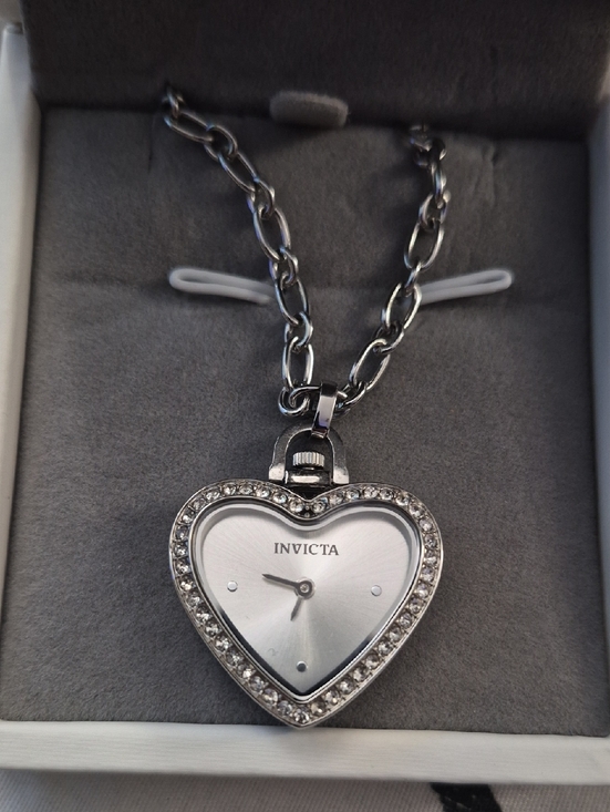 Invicta Silver Heart Pendant Necklace with Crystal Trim